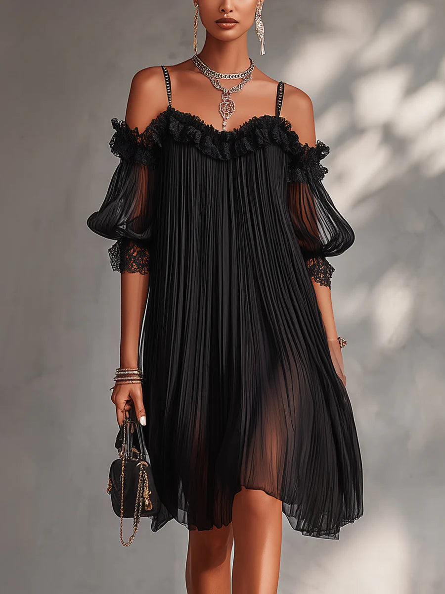 Minivestido Negro con Hombros al Aire