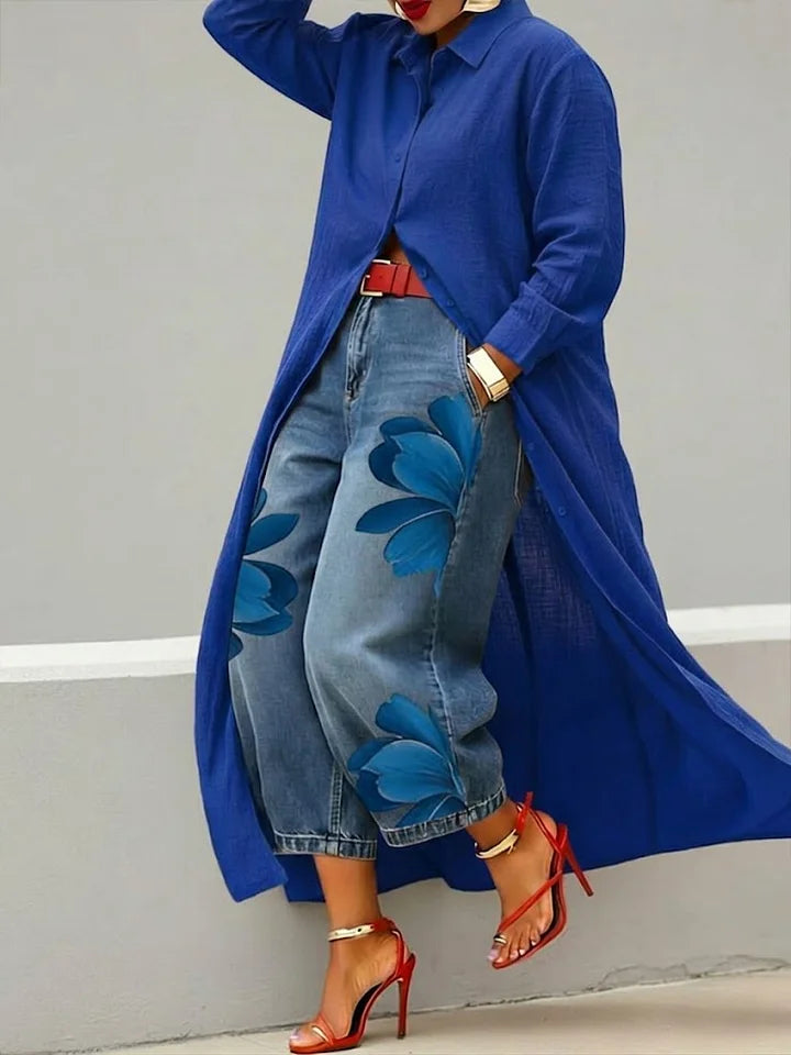 Ana | Conjunto de camisa larga y vaqueros con estampado floral