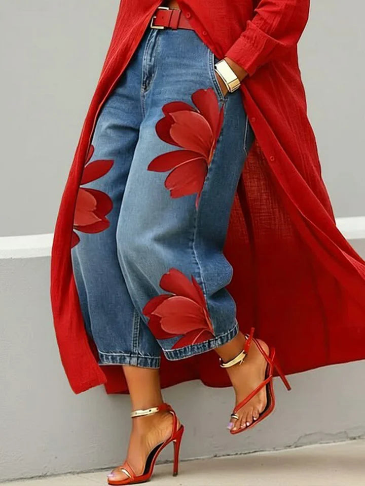Ana | Conjunto de camisa larga y vaqueros con estampado floral