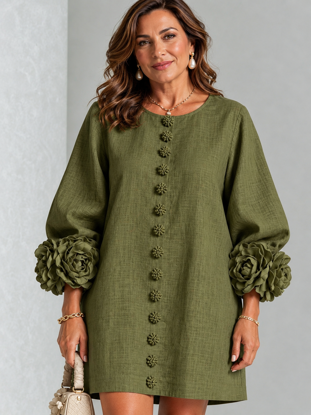 Vestido Mini con Botones Florales