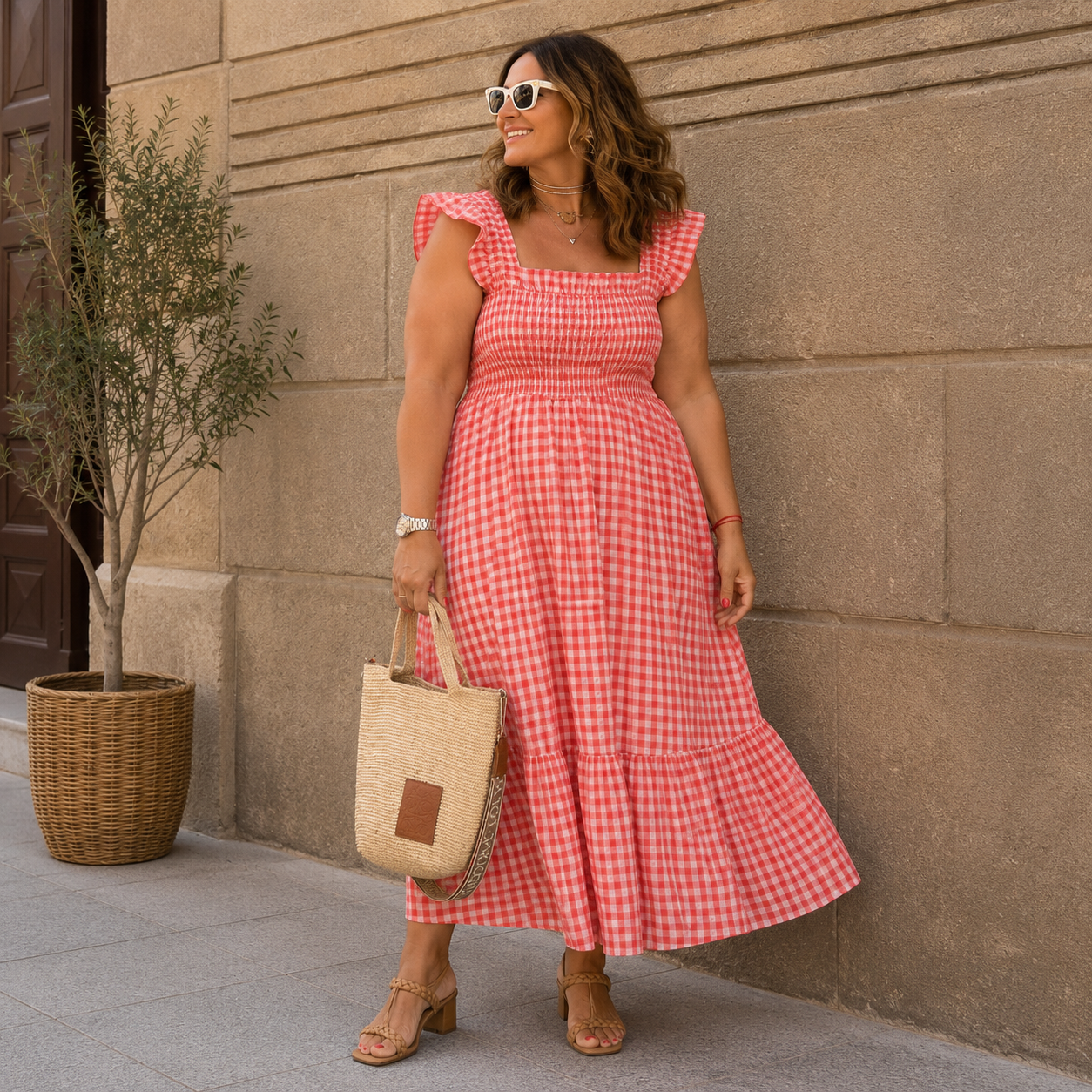 Vestido Largo de Cuadros Vichy