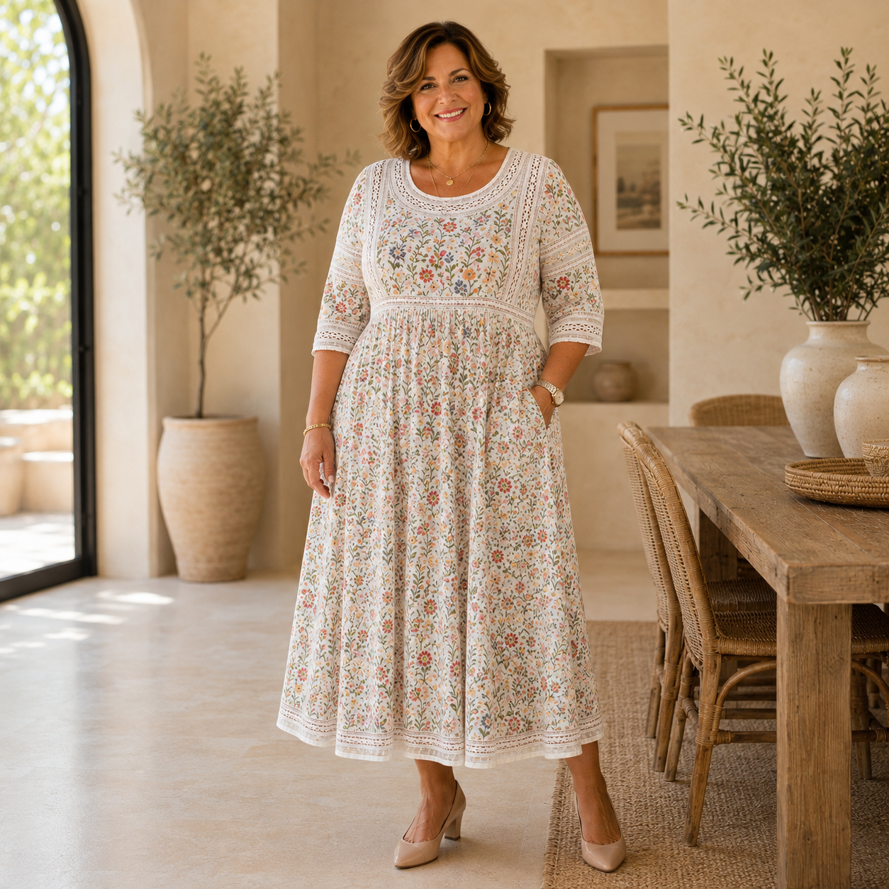 Vestido Midi Floral con Bolsillos