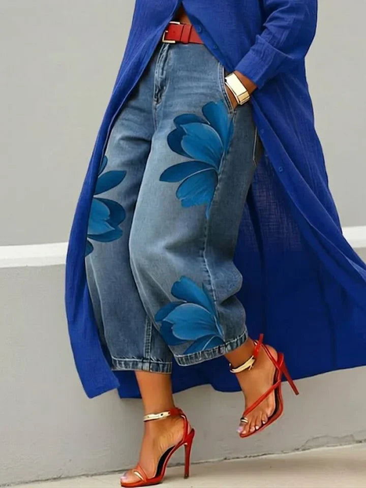 Ana | Conjunto de camisa larga y vaqueros con estampado floral