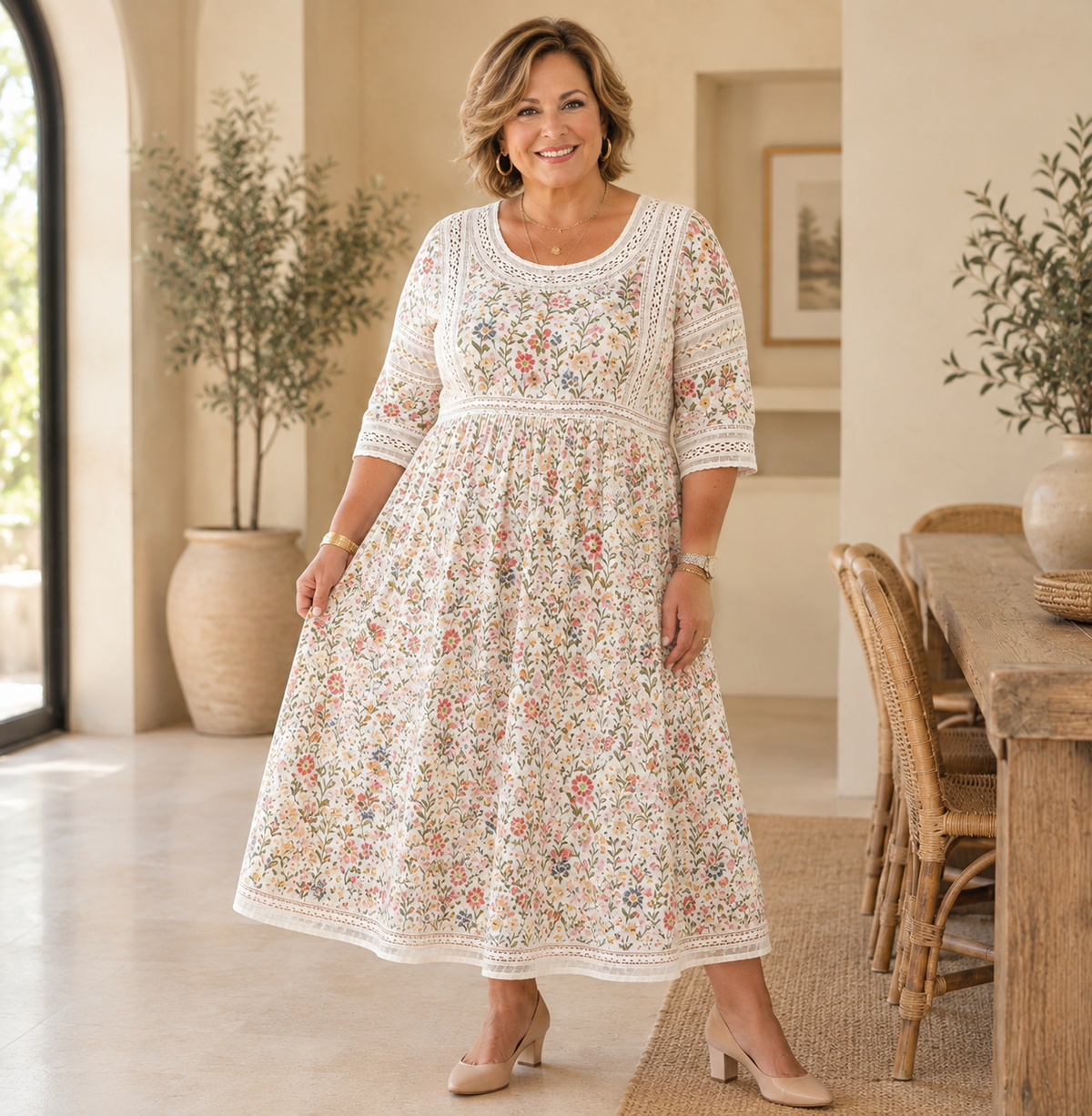 Vestido Midi Floral con Bolsillos