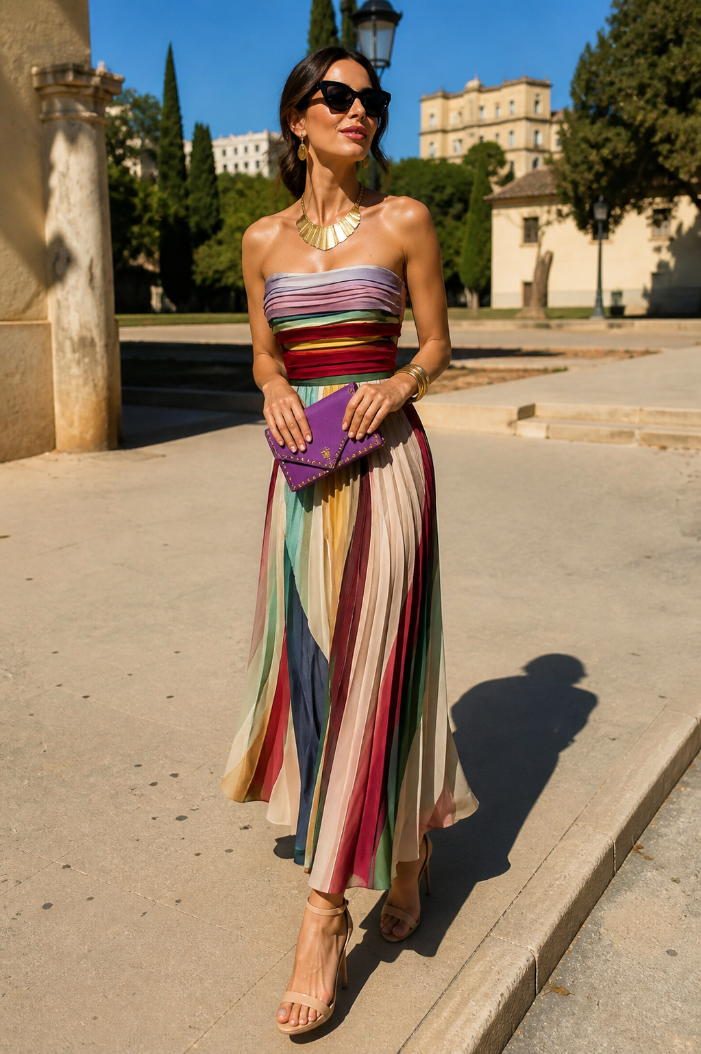 Vestido Plisado Multicolor
