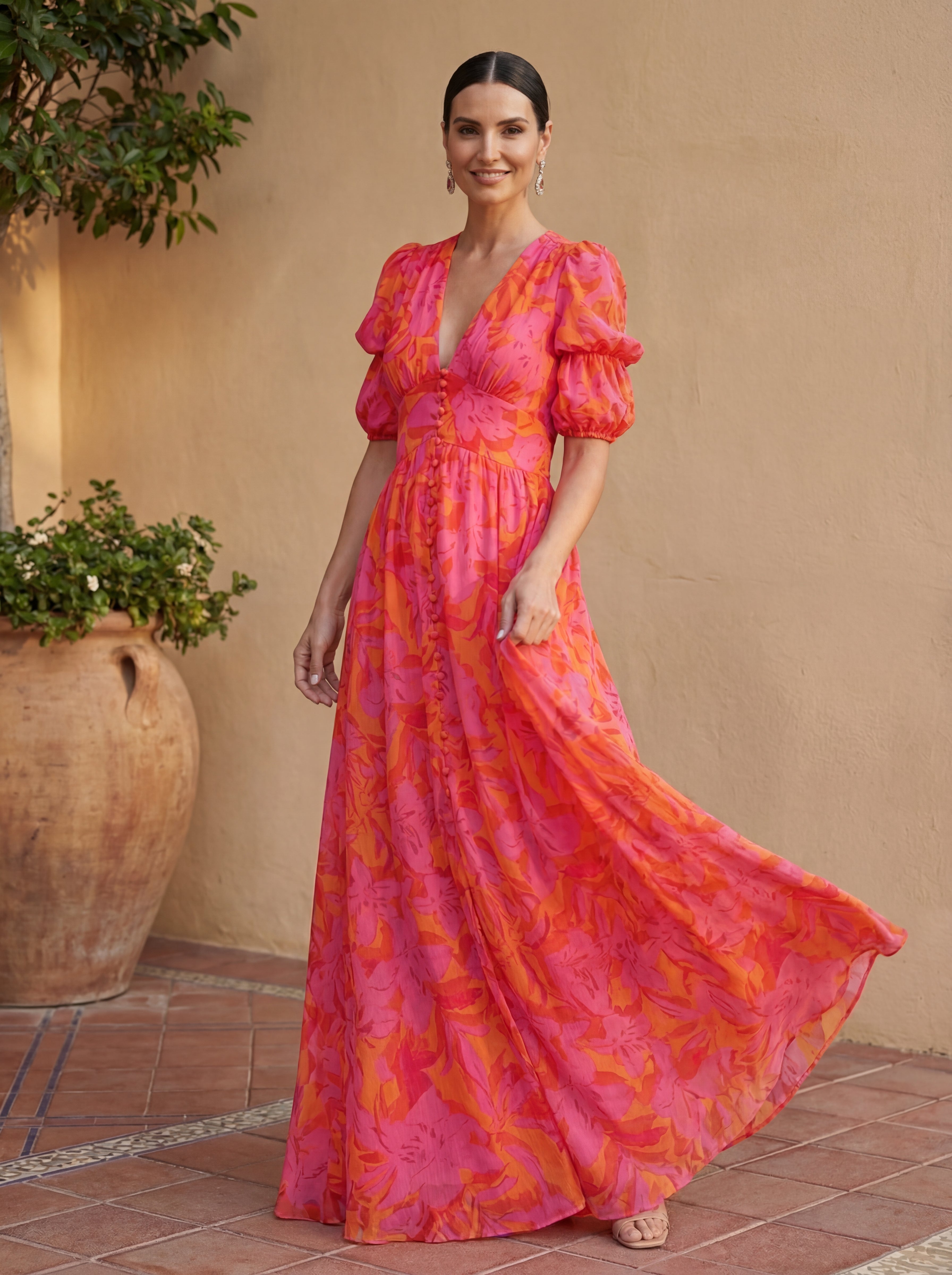 Vestido Largo con Manga Abullonada