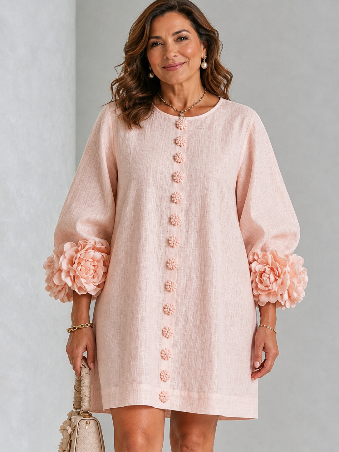 Vestido Mini con Botones Florales