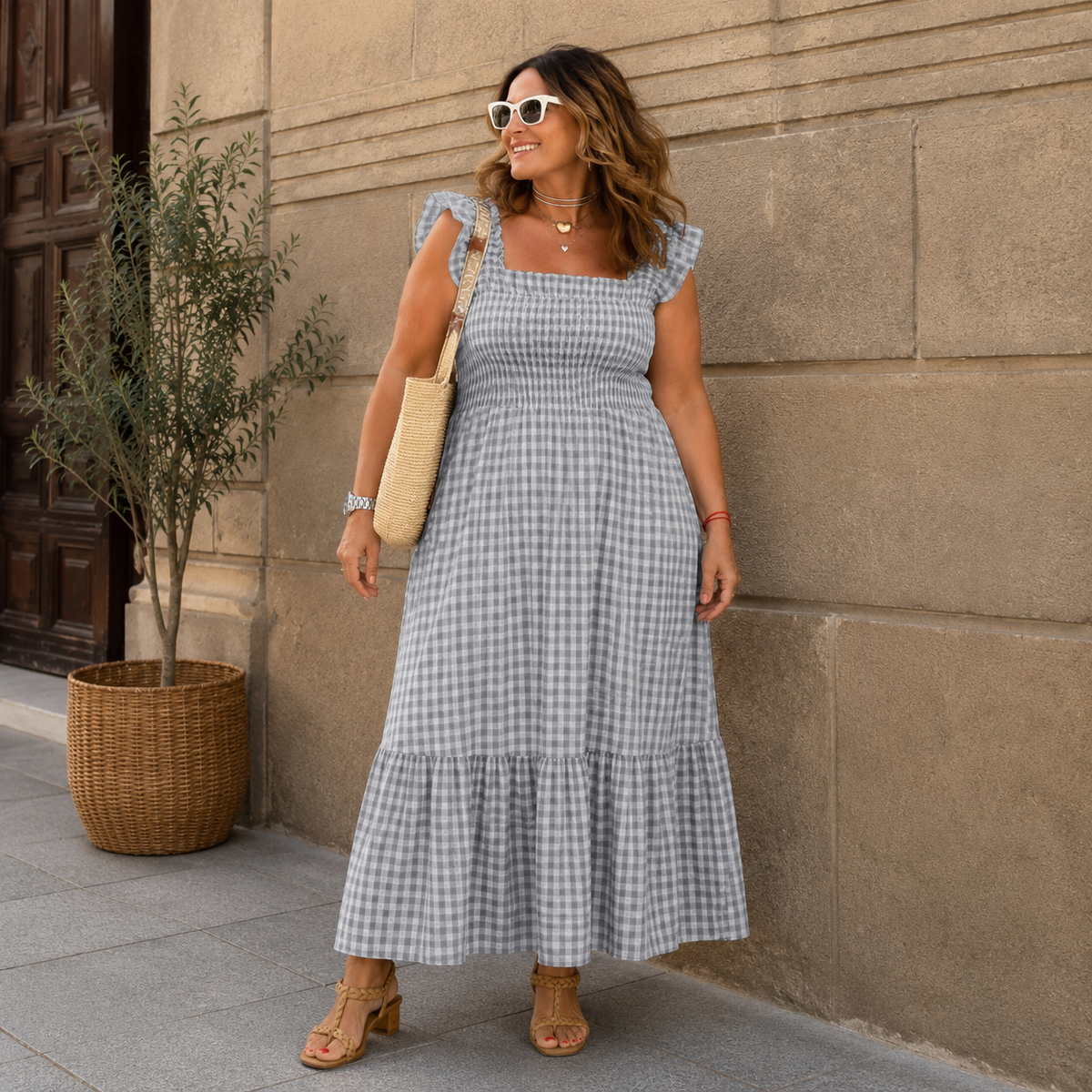 Vestido Largo de Cuadros Vichy