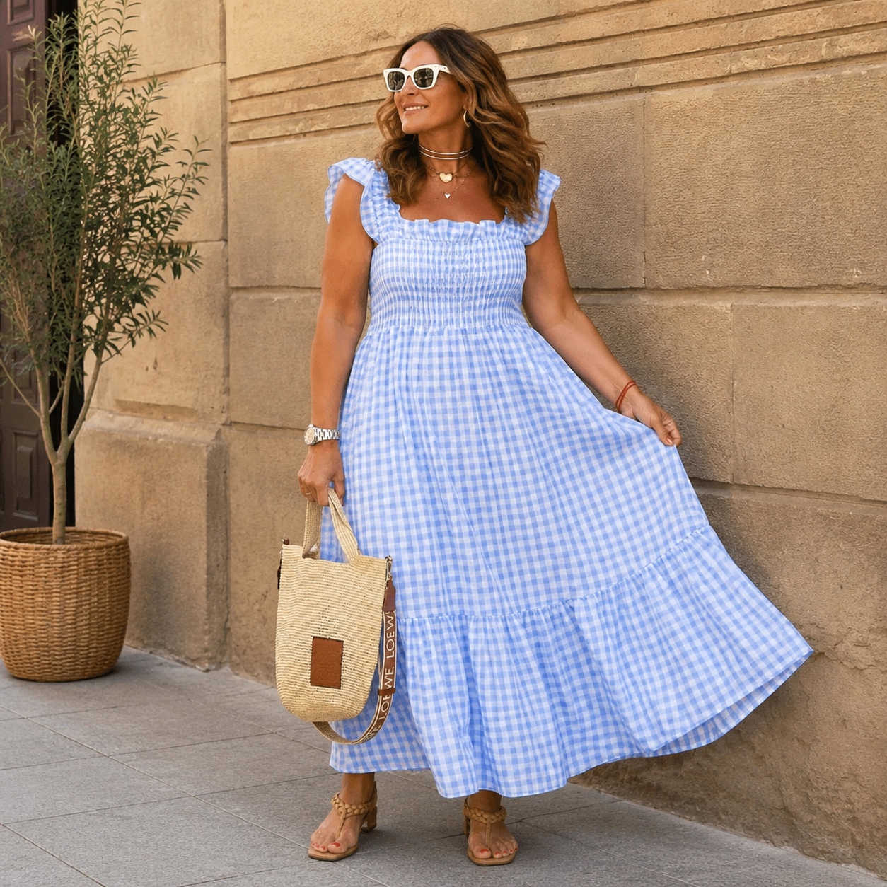Vestido Largo de Cuadros Vichy
