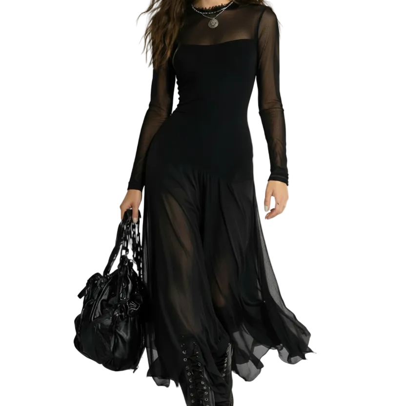 Luna | Vestido largo holgado de tul negro