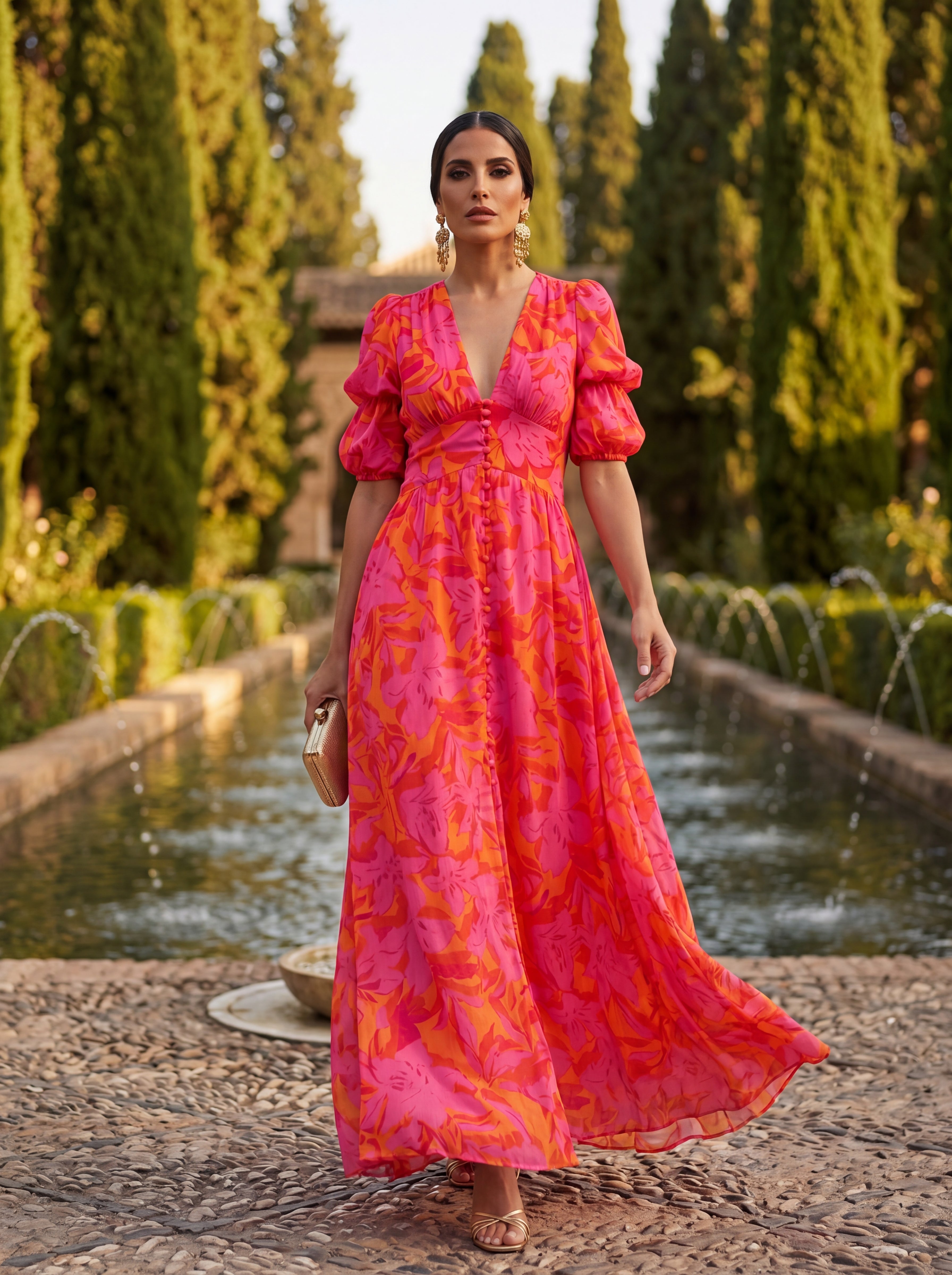 Vestido Largo con Manga Abullonada
