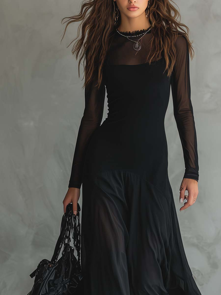Luna | Vestido largo holgado de tul negro